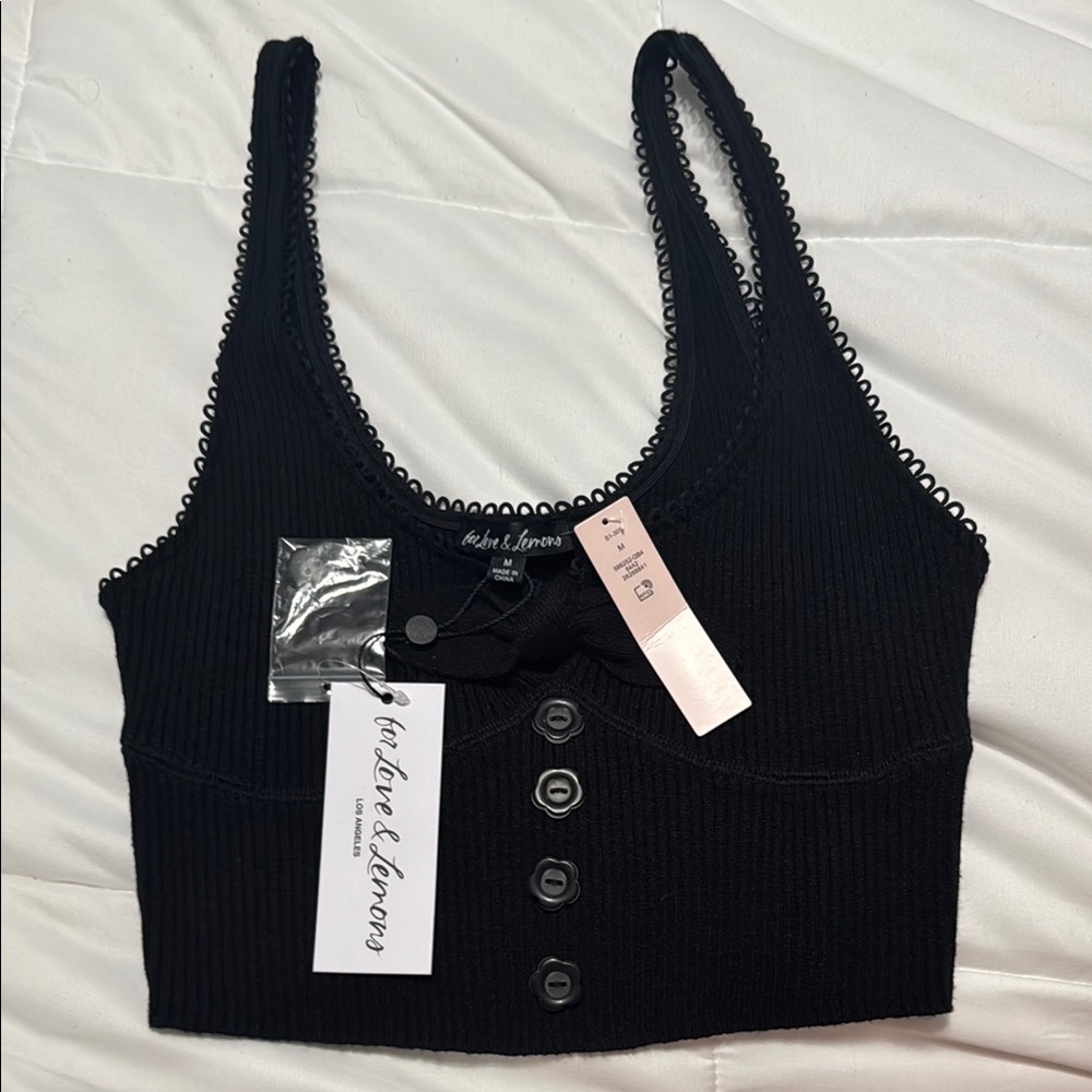 For Love And Lemons Black Sleeveless Fitted Crop Top